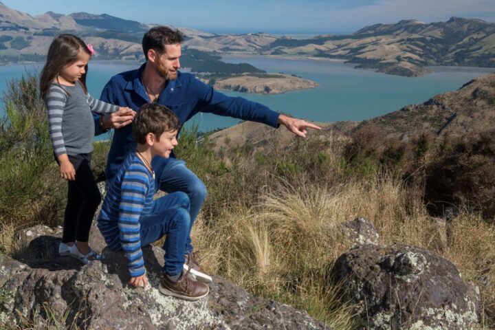 Family viewing scenery from Christchurch Gondola summit