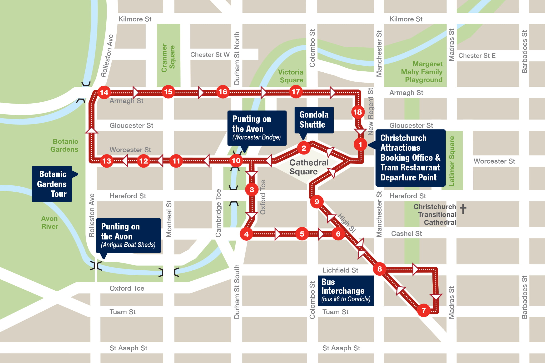 Christchurch tram route map